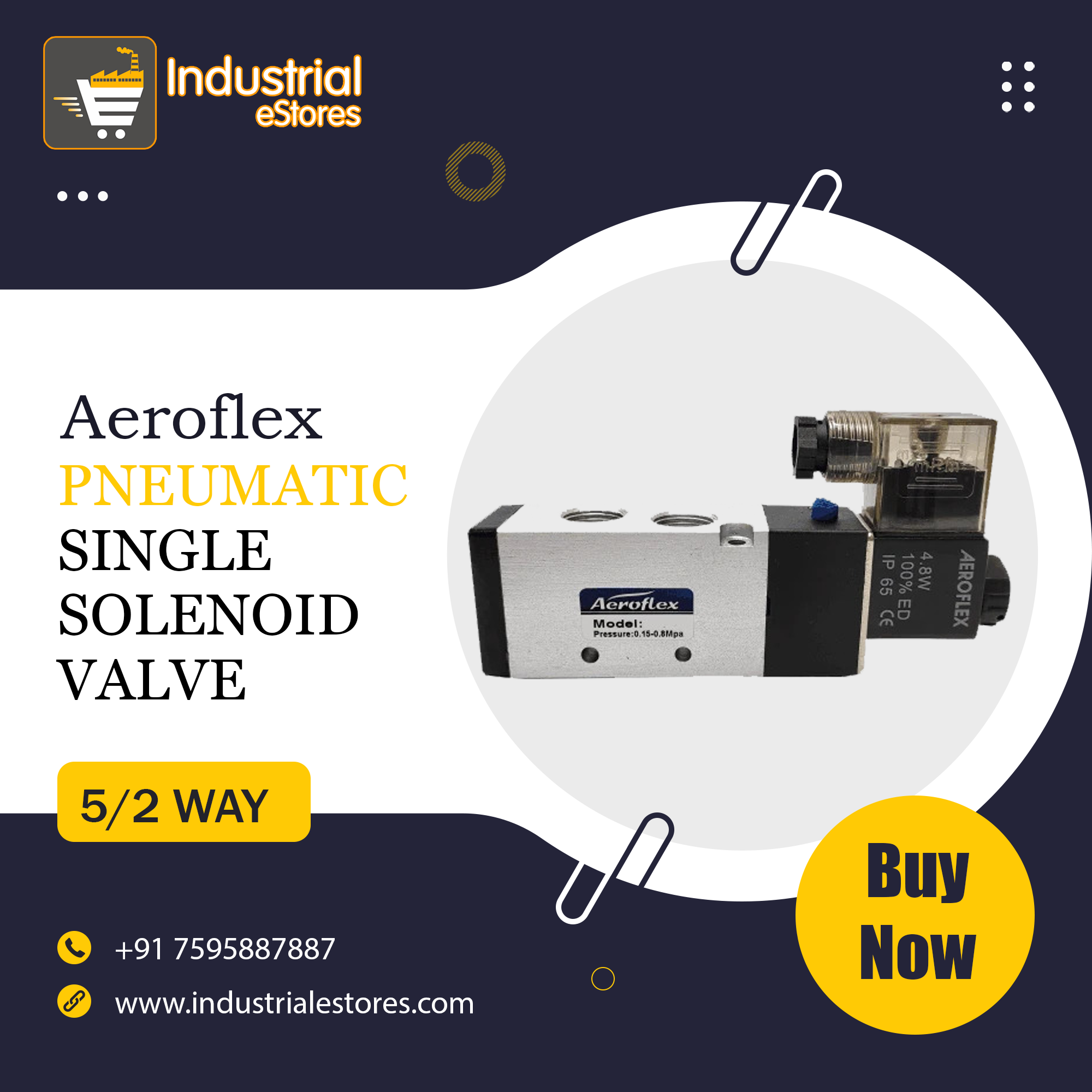 5 by 2 Way Pneumatic Single Solenoid Valve