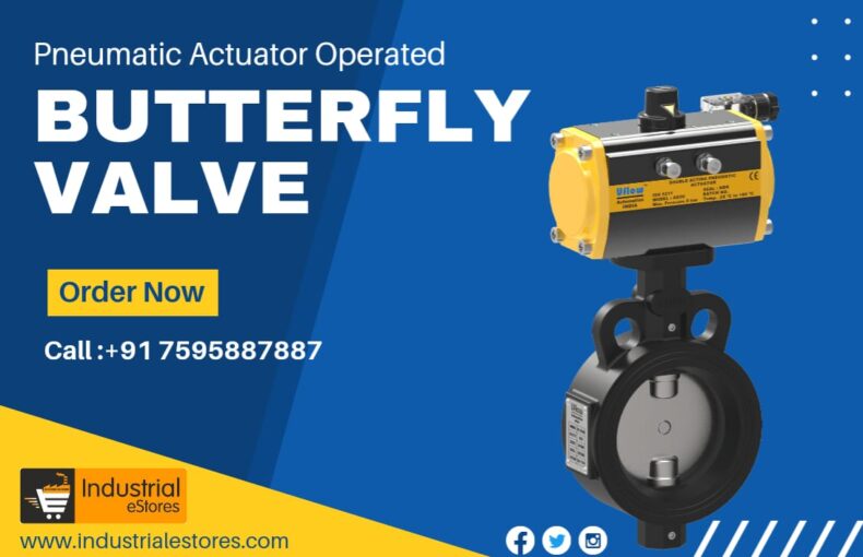 Pneumatic actuator operated butterfly valve