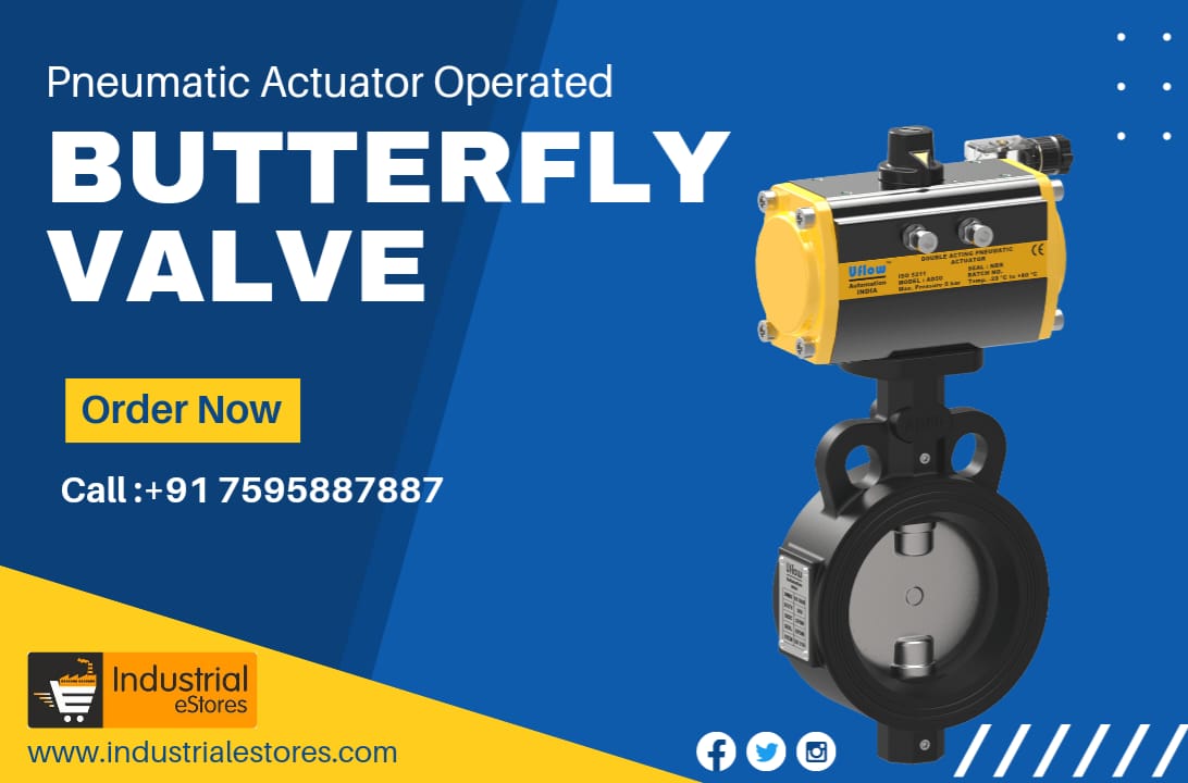 Pneumatic actuator operated butterfly valve